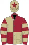 Maroon and beige quartered, hooped sleeves, beige cap, maroon star
