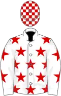 White, red stars, check cap