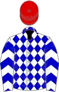 White blue diamonds, chevrons on sleeves, red cap