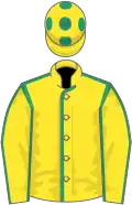 YELLOW, emerald green seams, yellow cap, green spots
