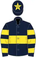 Dark blue, yellow hoop, hooped sleeves and star on cap