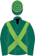 Dark green, light green cross-belts, hooped cap