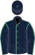 Dark blue, emerald green seams, dark blue cap