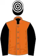 Orange, black sleeves, black and white hooped cap