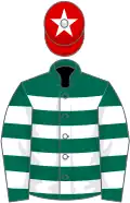 Dark green and white hoops, red cap, white star