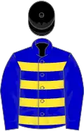 Blue and yellow hoops, blue sleeves, black cap