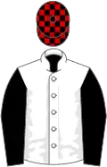 White, black sleeves, black and red check cap