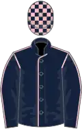 Dark Blue, pink seams, check cap