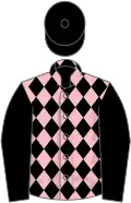 Pink and black diamonds, black sleeves and cap