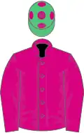 Cerise, emerald green cap, cerise spots