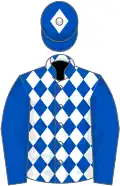 Royal blue, white diamonds on body, diamond on cap