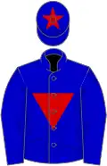 Blue, red inverted triangle, star on cap