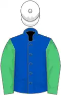 Royal blue, emerald green, white cap