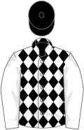 White, black diamonds, white sleeves, black cap