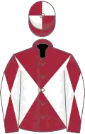 Maroon and white diabolo, quartered cap