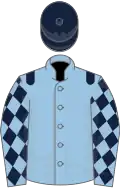 Light blue, dark blue epaulets, diamonds on sleeves, dark blue cap