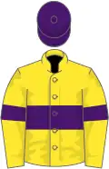 Yellow, purple hoop, armlets and cap