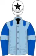 Light blue, royal blue epaulets, royal blue sleeves, light blue armlets, white cap, black star