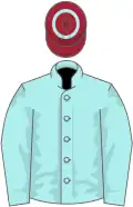 Pale blue, marron cap, blue hoop