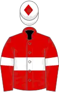 Red, white hoop, white armlet, white cap, red diamond