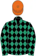 Emerald green, black diamonds, orange cap