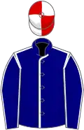 Navy blue, white seams, red and white quartered cap