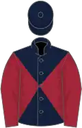 Dark blue and maroon diabolo, maroon sleeves, dark blue cap