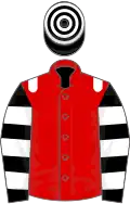 Red, white epaulets, black and white hooped sleeves and cap