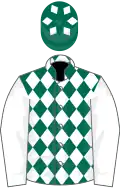 Dark green and white diamonds, white sleeves