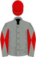 Grey, grey and red diabolo on sleeves, red cap