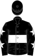 Black, white hoop, black sleeves, white stars