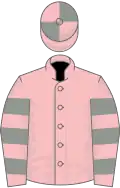 PINK, grey hooped sleeves, quartered cap