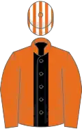 Orange, black panel, white and orange striped cap