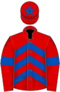 Red, royal blue chevrons, armlets and star on cap