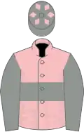 Pink, grey hoop and sleeves, grey cap, pink diamonds