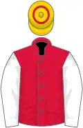 Red, white sleeves, yellow and red hooped cap