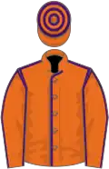 Orange, purple seams, hooped cap