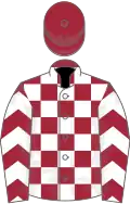 Maroon and white check, chevrons on sleeves