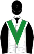 White, green chevron, black sleeves and cap