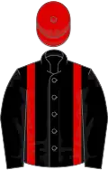 Black, red braces, red cap