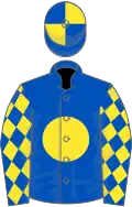ROYAL BLUE, yellow disc, yellow diamonds on sleeves, quartered cap