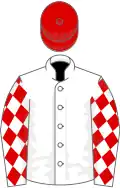 WHITE, red diamonds on sleeves, red cap