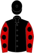 Black, red sleeves, black spots