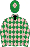 Green and pink diamonds, green cap, pink diamond