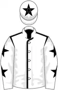 White, black seams, black stars on sleeves, black star on cap