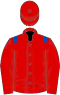 Red, royal blue epaulettes, red cap