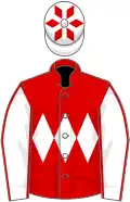 Red, white triple diamond, white sleeves, red seams, white cap, red diamonds