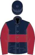 Dark blue, maroon hoop and sleeves