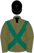 Khaki, dark green cross-belts, black cap