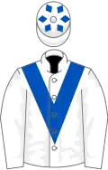 White, royal blue chevron, white cap, royal blue diamonds